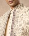 Manyavar Men Beige Net Indo Western