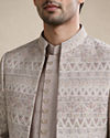 Manyavar Men Champagne Silk Indo Western Set with Jacket