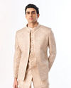 Manyavar Men Champagne Silk Indo Western Set with Jacket