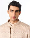 Manyavar Men Champagne Silk Indo Western Set with Jacket