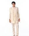 Manyavar Men Cream Blended Cotton Indo Western with Embroidery