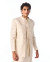 Manyavar Men Cream Blended Cotton Indo Western with Embroidery