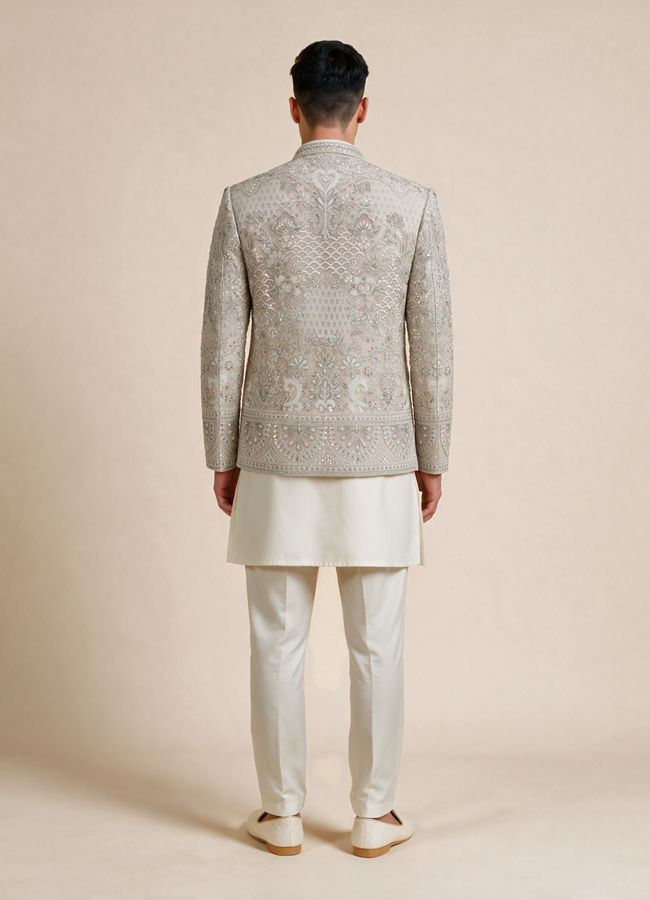 Buy Cream Blended Cotton Indo Western with Embroidery for Men Online ...