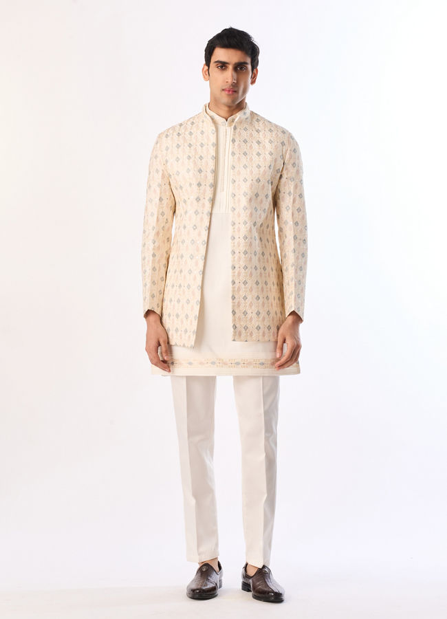 Manyavar Men Elegant Cream Indo Western