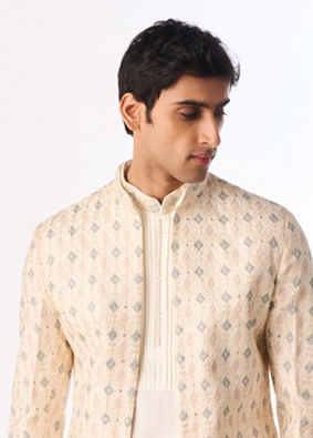 Manyavar Men Elegant Cream Indo Western