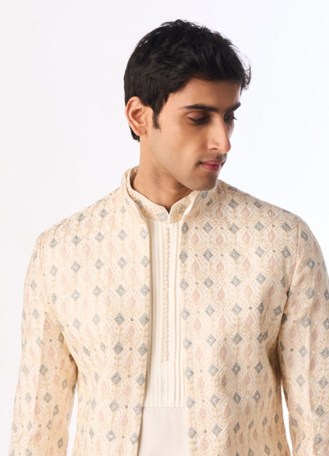 Manyavar Men Elegant Cream Indo Western