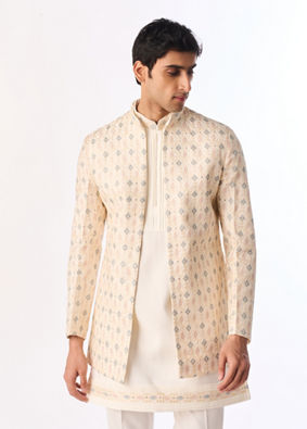 Manyavar Men Elegant Cream Indo Western