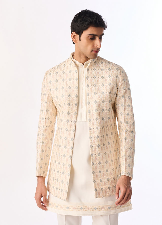 Manyavar Men Elegant Cream Indo Western