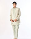 Manyavar Men Light Mid Green Blended Viscose Indo Western Jacket Set