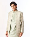 Manyavar Men Light Mid Green Blended Viscose Indo Western Jacket Set