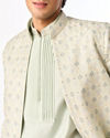 Manyavar Men Light Mid Green Blended Viscose Indo Western Jacket Set