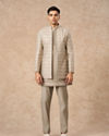 Manyavar Men Beige Blended Viscose Indo Western Jacket with Embroidery