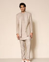 Manyavar Men Beige Blended Viscose Indo Western Jacket with Embroidery