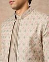 Manyavar Men Beige Blended Viscose Indo Western Jacket with Embroidery