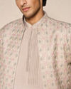 Manyavar Men Beige Blended Viscose Indo Western Jacket with Embroidery