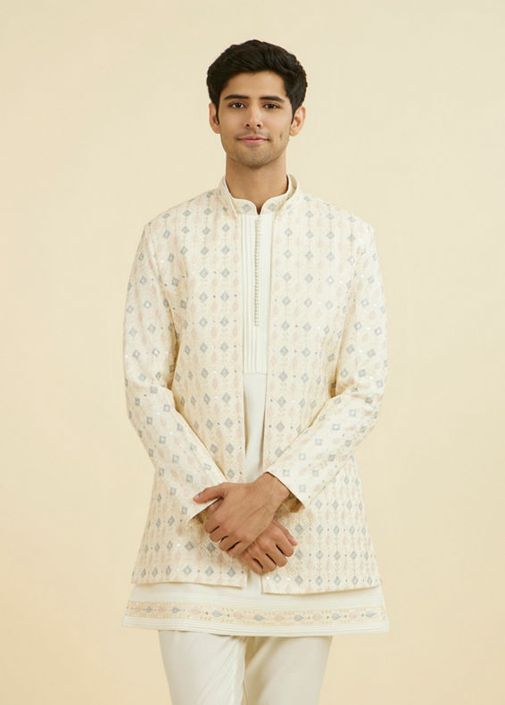 Manyavar Men Elegant Cream Indo Western