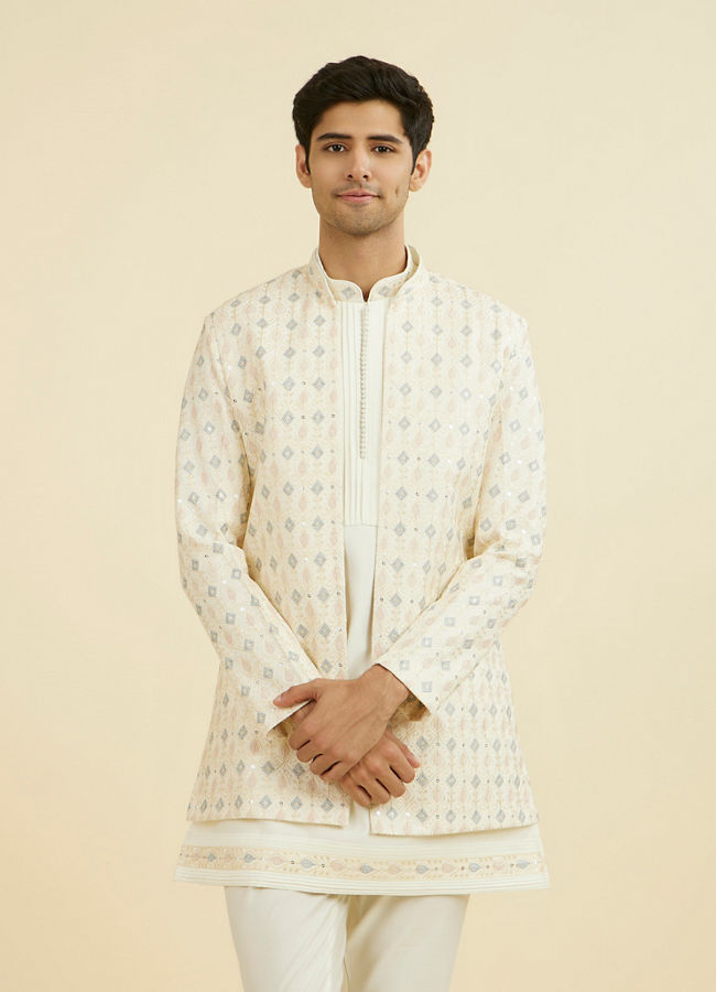 Manyavar Men Elegant Cream Indo Western