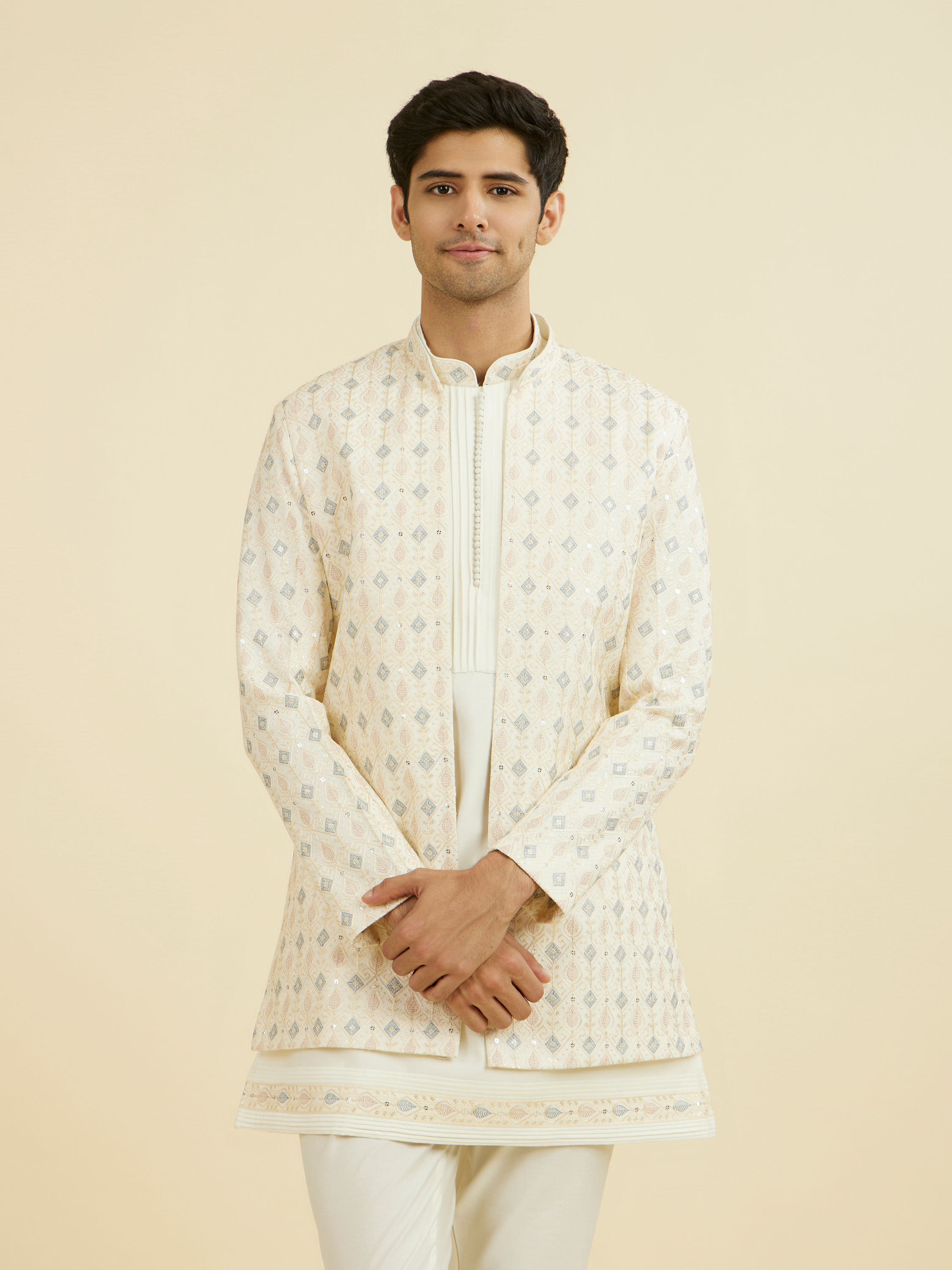 Manyavar Men Elegant Cream Indo Western