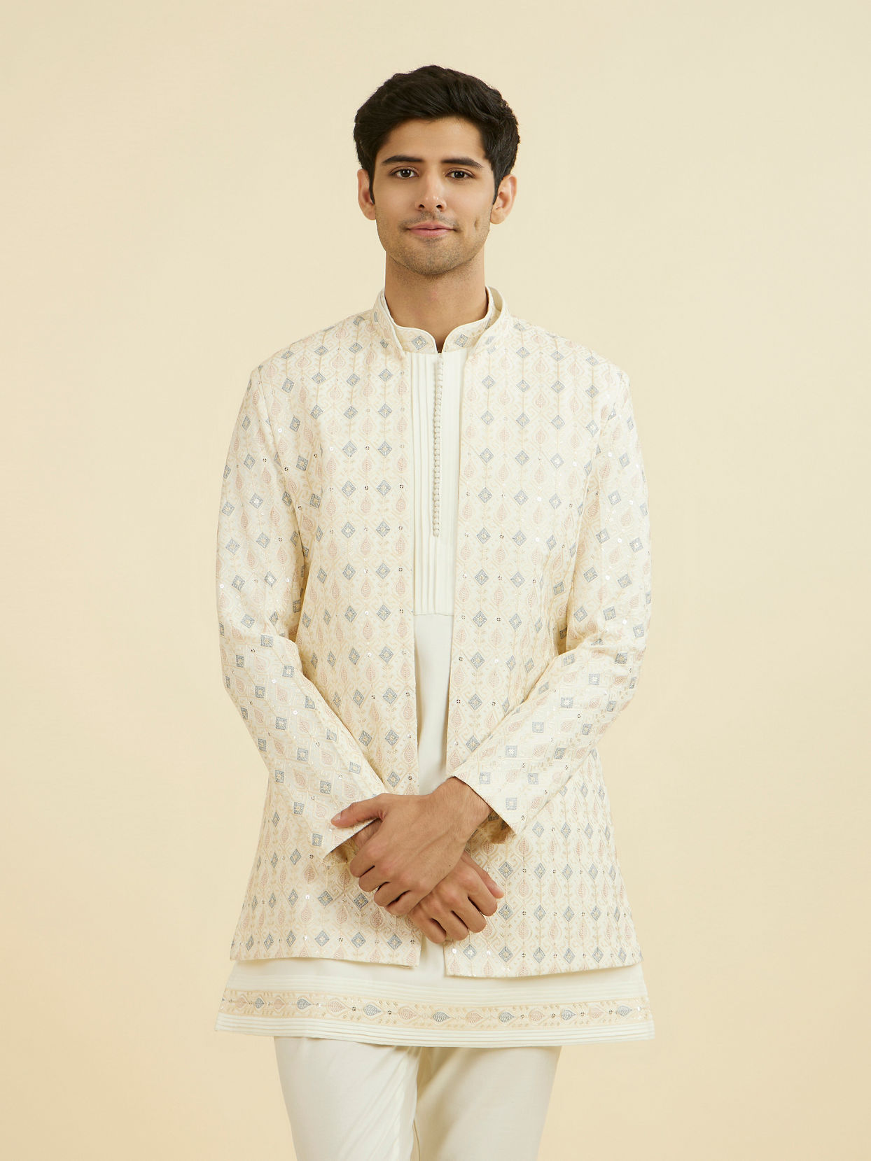 Manyavar Men Elegant Cream Indo Western