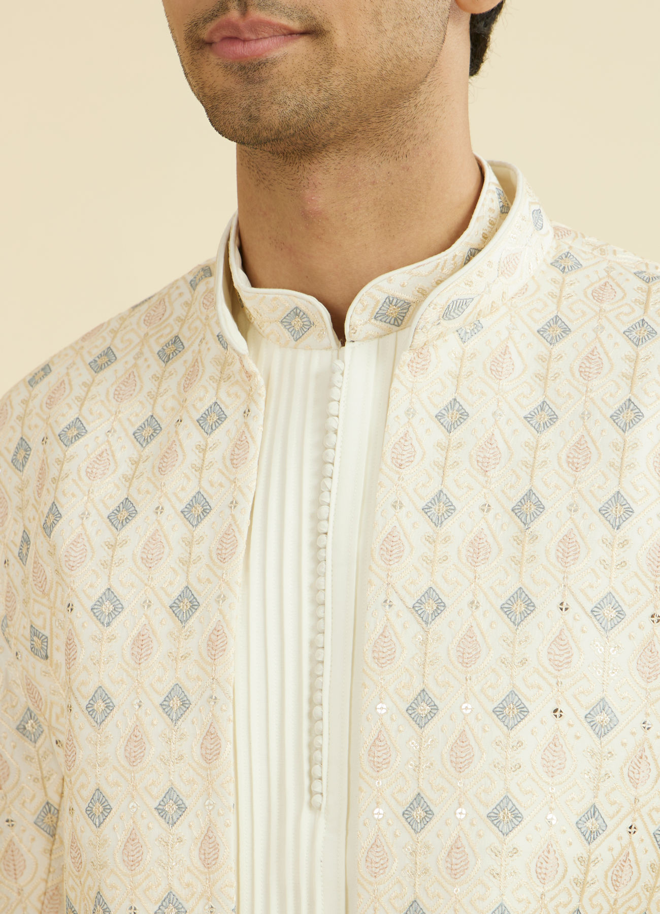 Manyavar Men Elegant Cream Indo Western