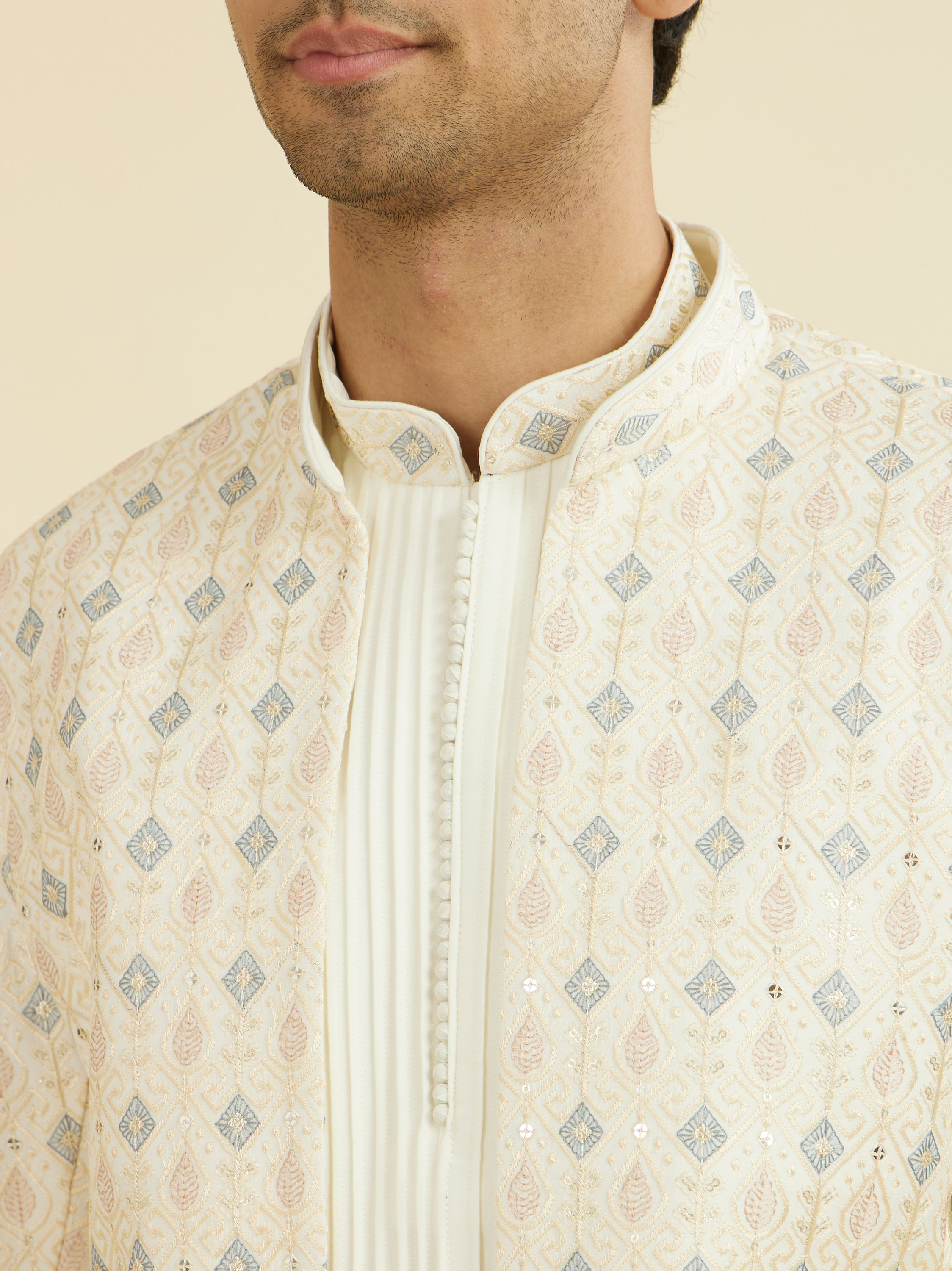 Manyavar Men Elegant Cream Indo Western