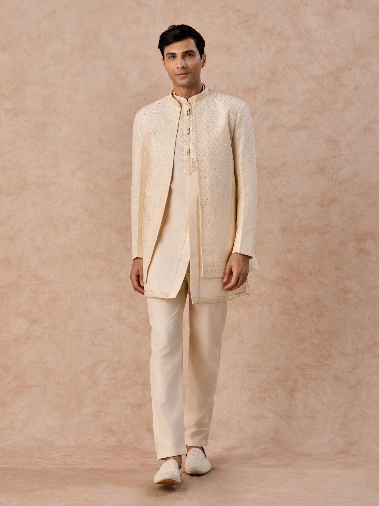Manyavar Men Majestic Cream Indo Western Ensemble