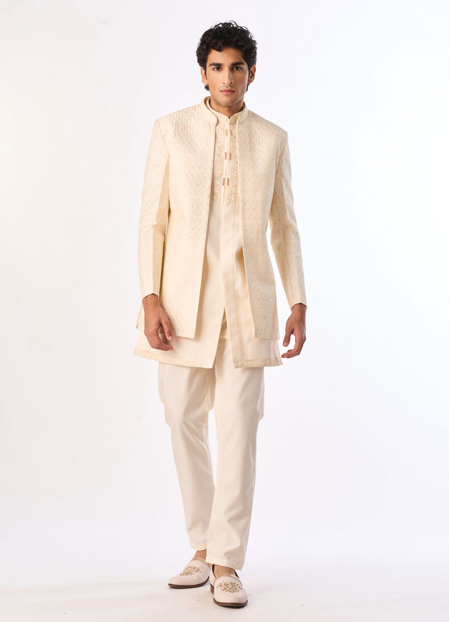 Manyavar Men Majestic Cream Indo Western Ensemble