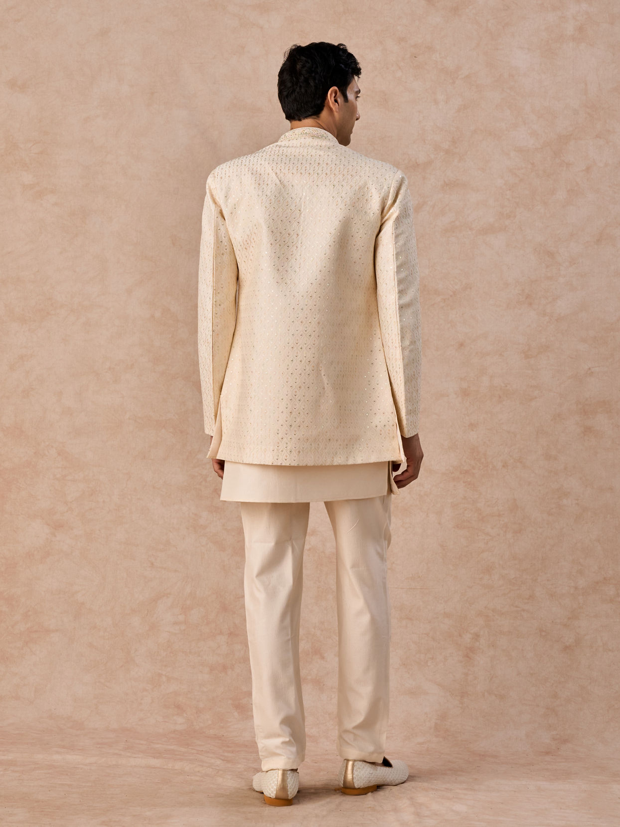 Manyavar Men Majestic Cream Indo Western Ensemble