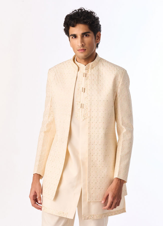 Manyavar Men Majestic Cream Indo Western Ensemble