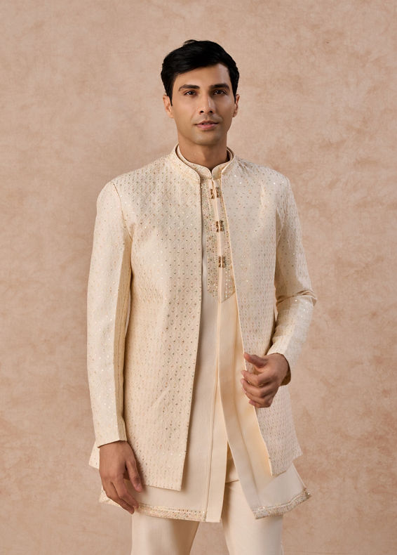 Manyavar Men Majestic Cream Indo Western Ensemble