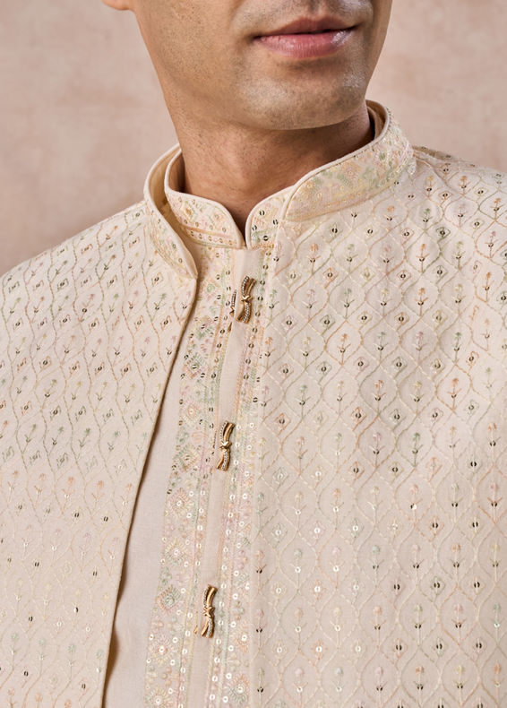 Manyavar Men Majestic Cream Indo Western Ensemble