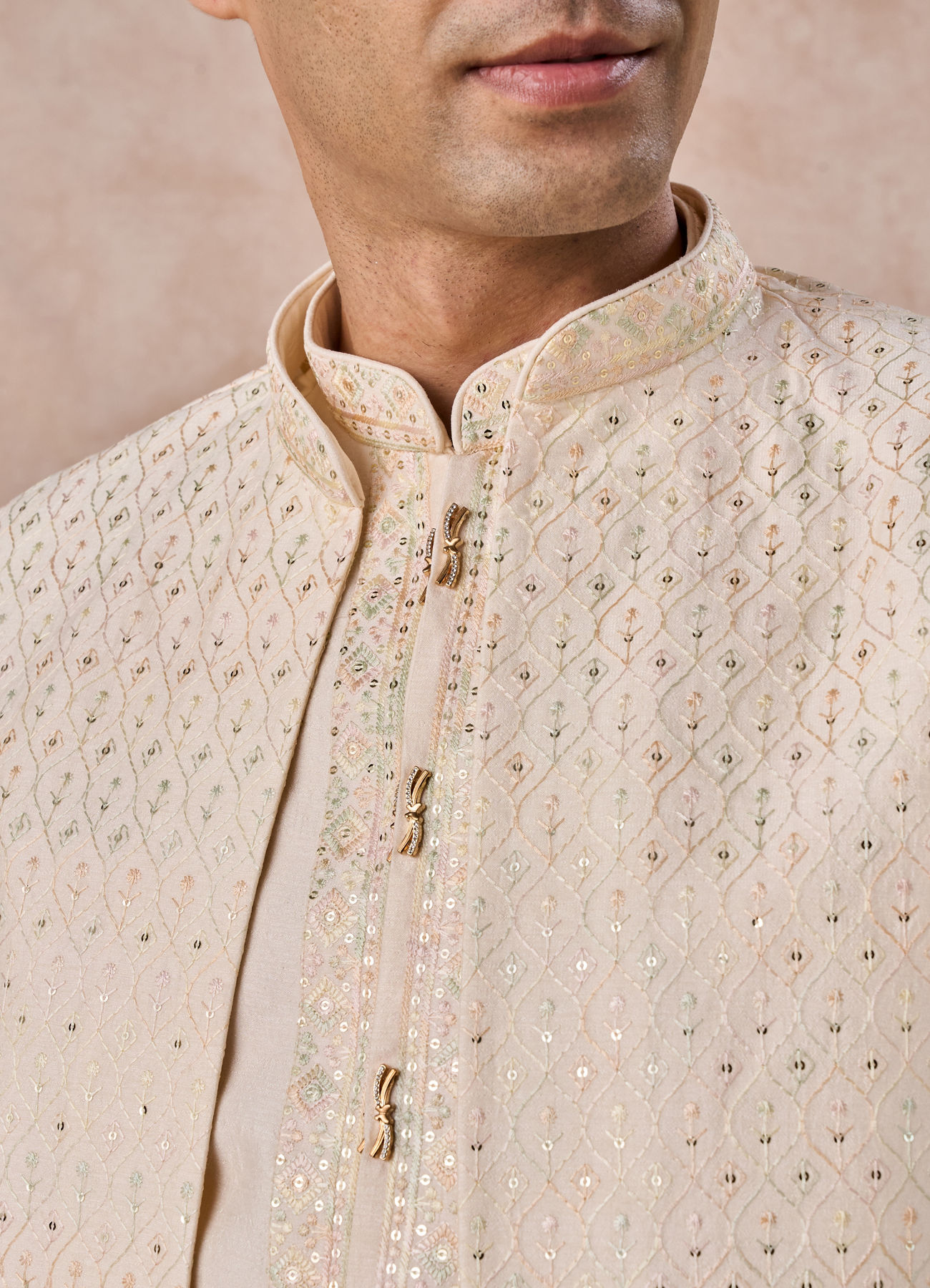 Manyavar Men Majestic Cream Indo Western Ensemble