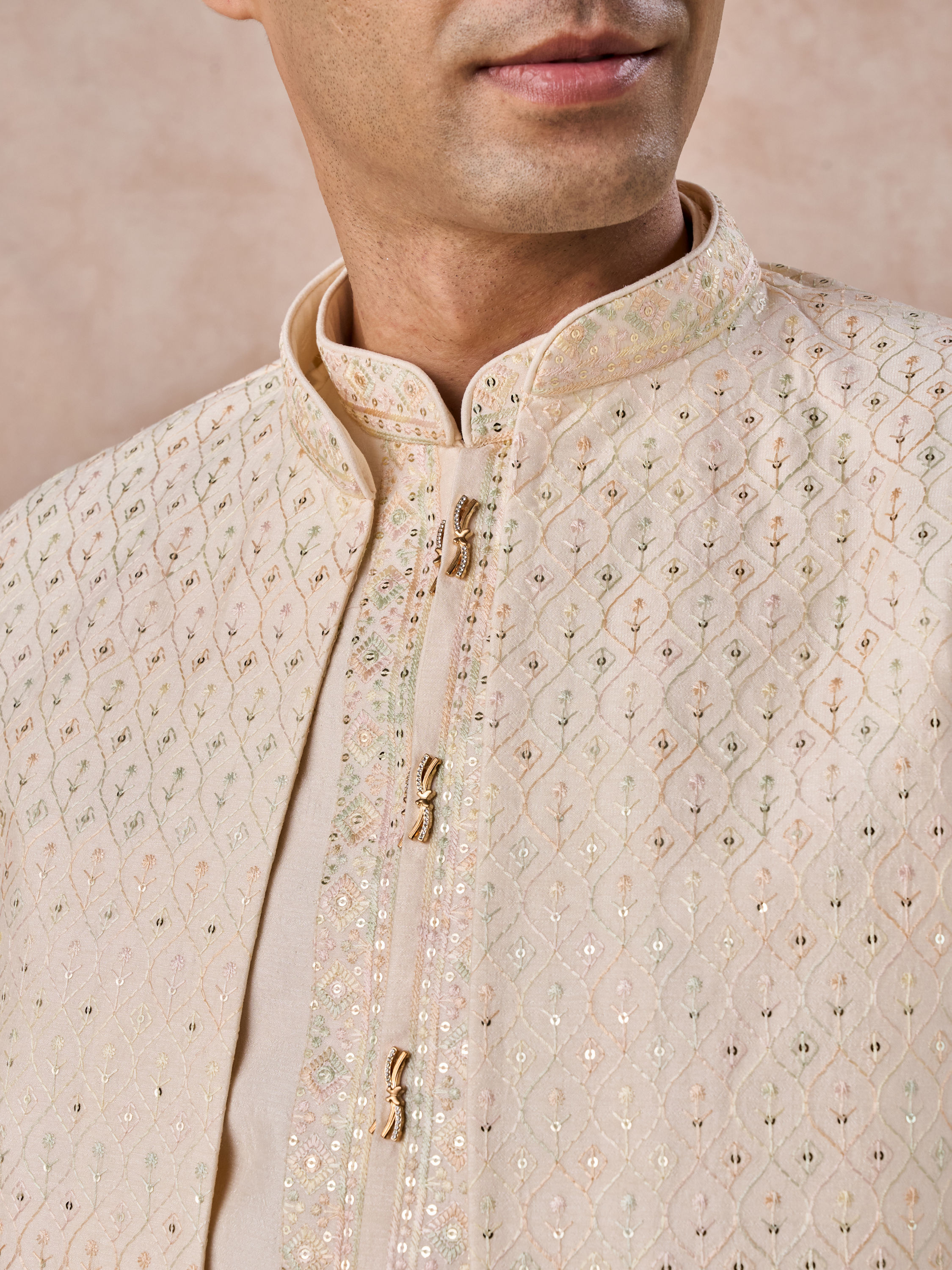 Manyavar Men Majestic Cream Indo Western Ensemble