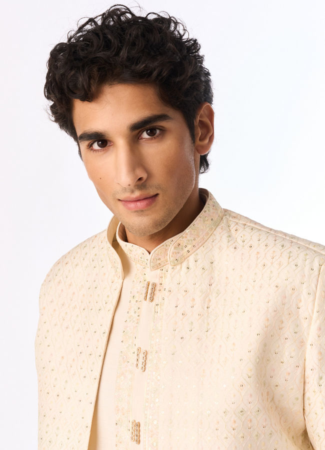 Manyavar Men Majestic Cream Indo Western Ensemble