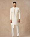 Manyavar Men Cream Blended Viscose Indo Western with Dupatta