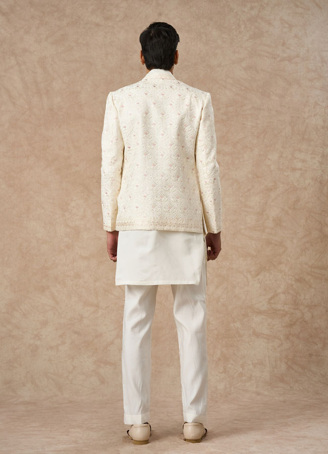Manyavar Men Cream Blended Viscose Indo Western with Dupatta