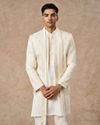Manyavar Men Cream Blended Viscose Indo Western with Dupatta