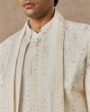 Manyavar Men Cream Blended Viscose Indo Western with Dupatta