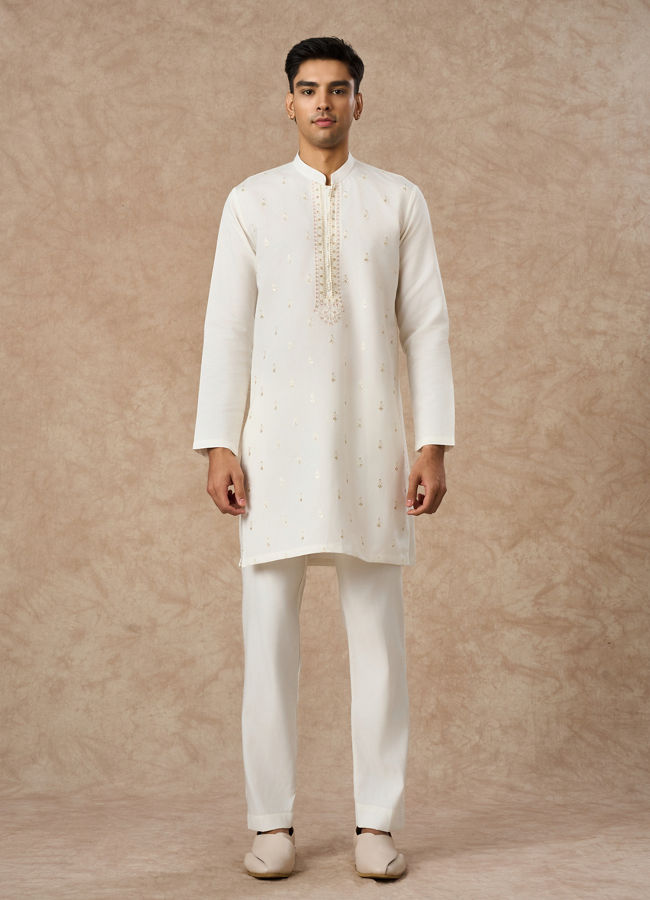 Manyavar Men Cream Blended Viscose Indo Western with Dupatta