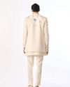 Manyavar Men Cream Blended Rayon Indo Western Jacket with Embroidery