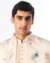 Manyavar Men Cream Blended Rayon Indo Western Jacket with Embroidery