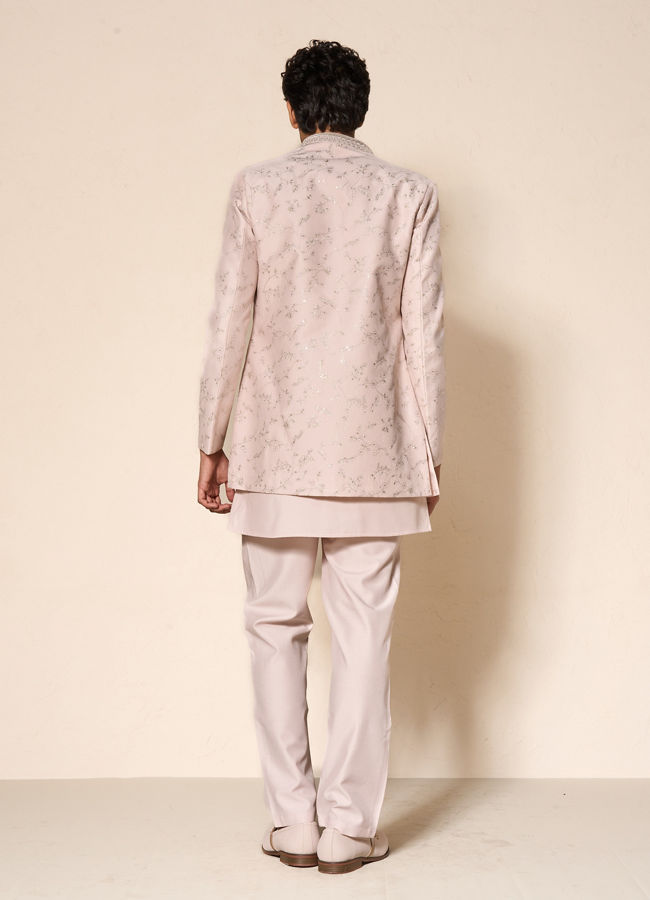 Manyavar Men Pink Silk Indo Western with Embroidery