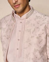 Manyavar Men Pink Silk Indo Western with Embroidery