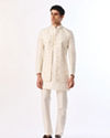 Manyavar Men Cream Silk Indo Western with Embroidery
