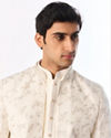 Manyavar Men Cream Silk Indo Western with Embroidery
