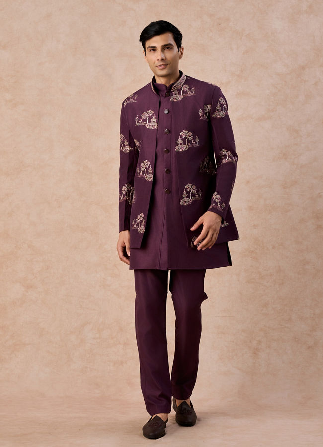 Manyavar Men Royal Purple Hues Indo Western