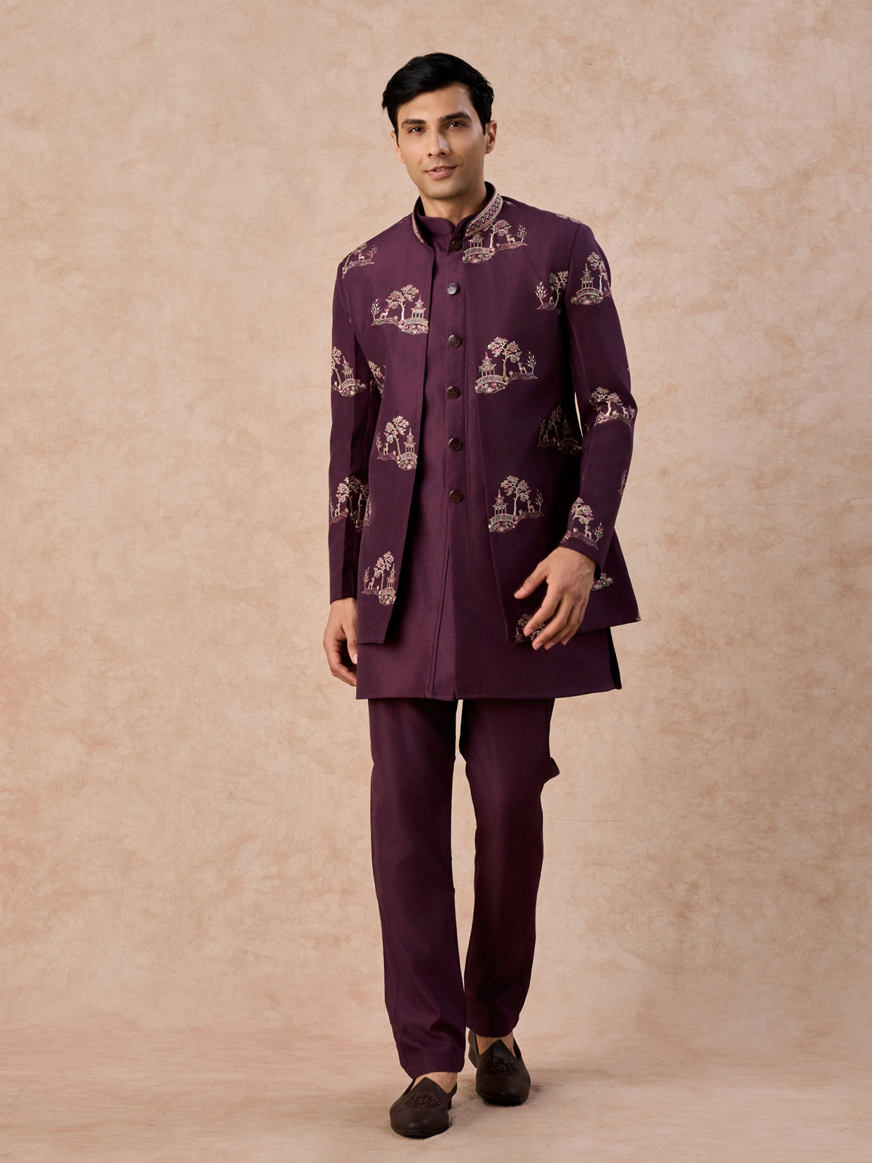 Manyavar Men Royal Purple Hues Indo Western