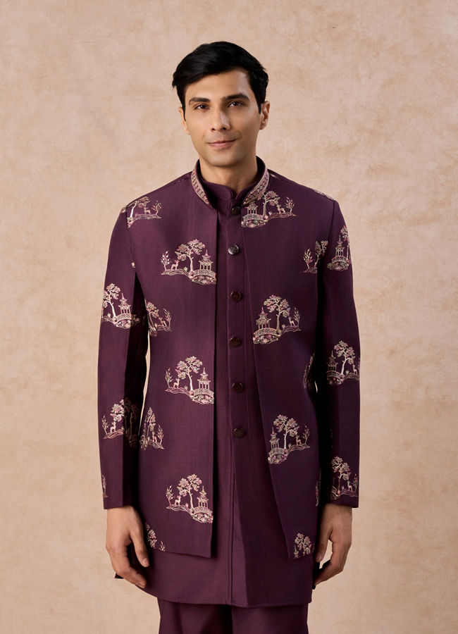 Manyavar Men Royal Purple Hues Indo Western
