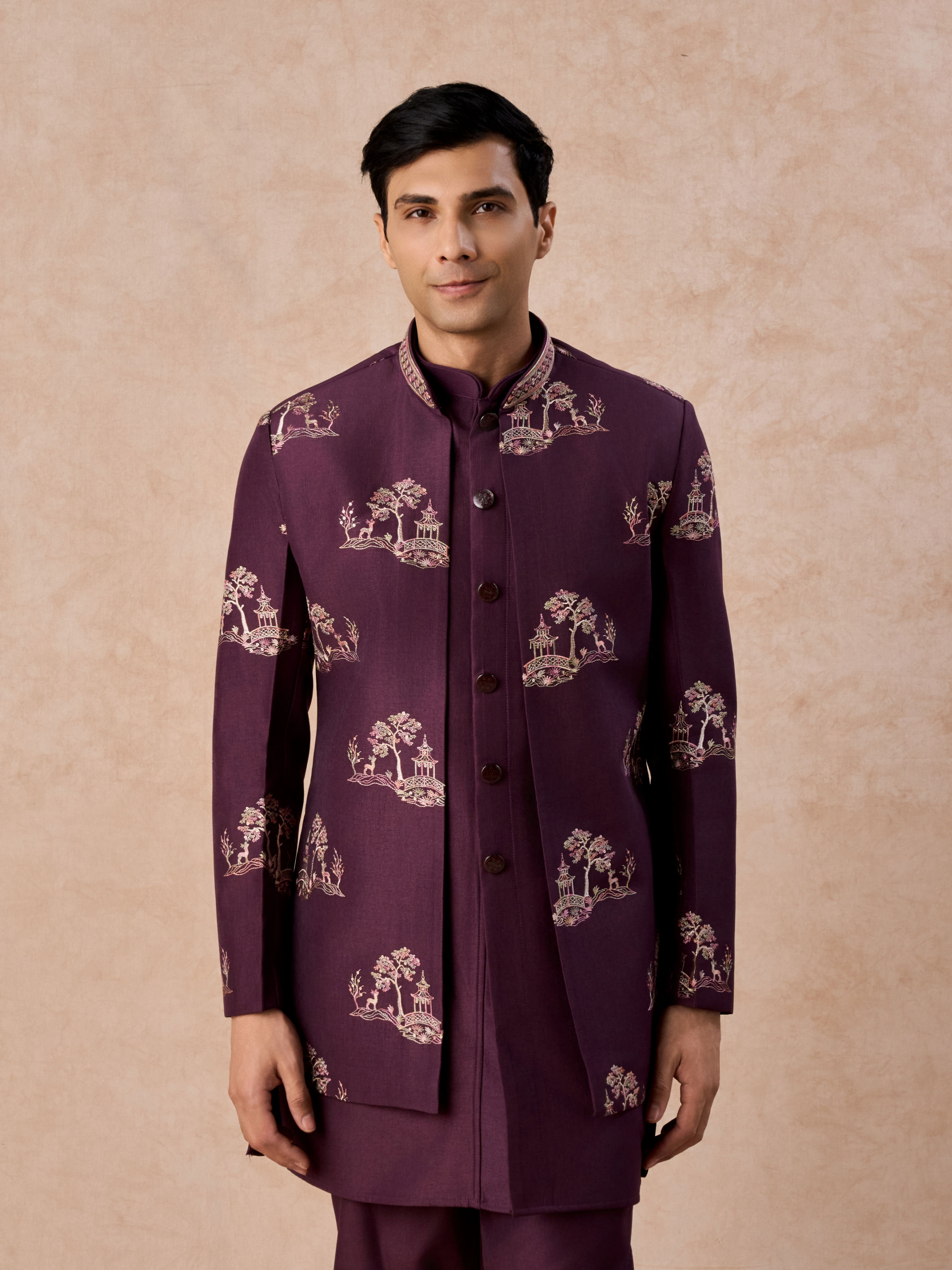 Manyavar Men Royal Purple Hues Indo Western