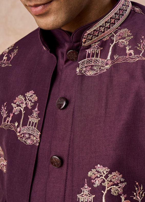 Manyavar Men Royal Purple Hues Indo Western